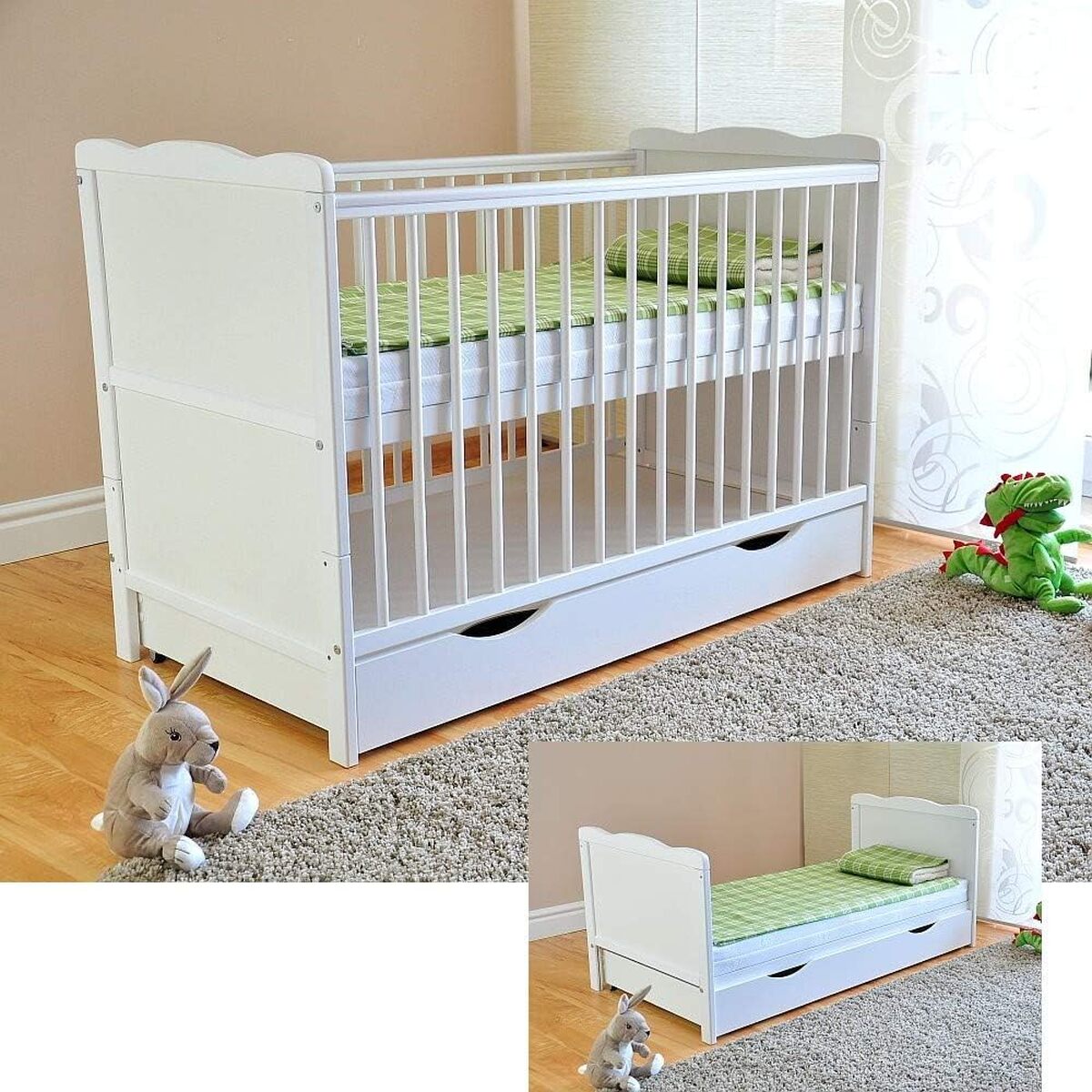 Test du lit bébé transformable avec matelas en mousse Aloe Vera de marque