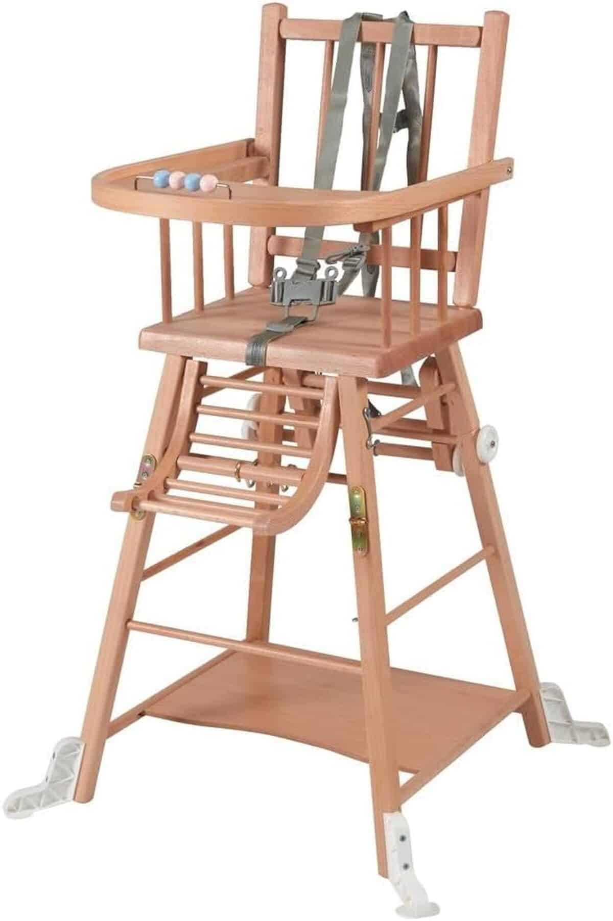 Test de la chaise haute Marcel transformable en bois naturel