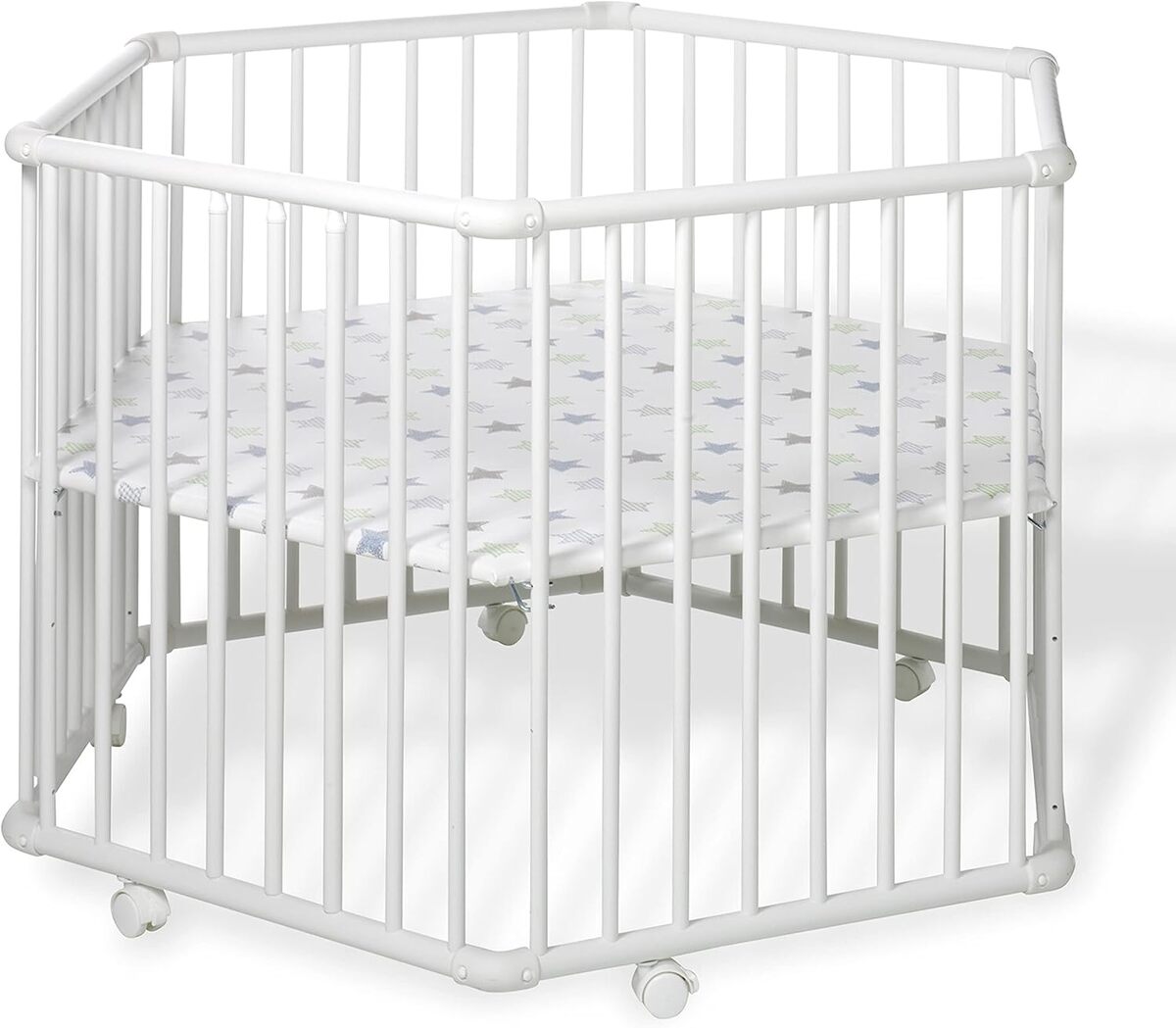 Test du parc bébé hexagonal Matrix de Geuther : blanc et fond étoiles