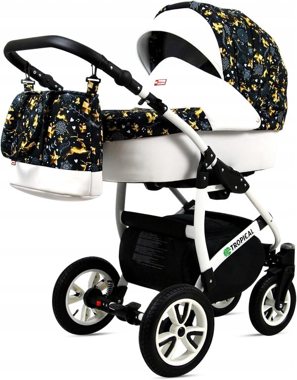 Poussette Combinée 3 En 1 BabyLux Miracle - Nacelle, Canne, Siège Auto, Habillage Pluie Inclus