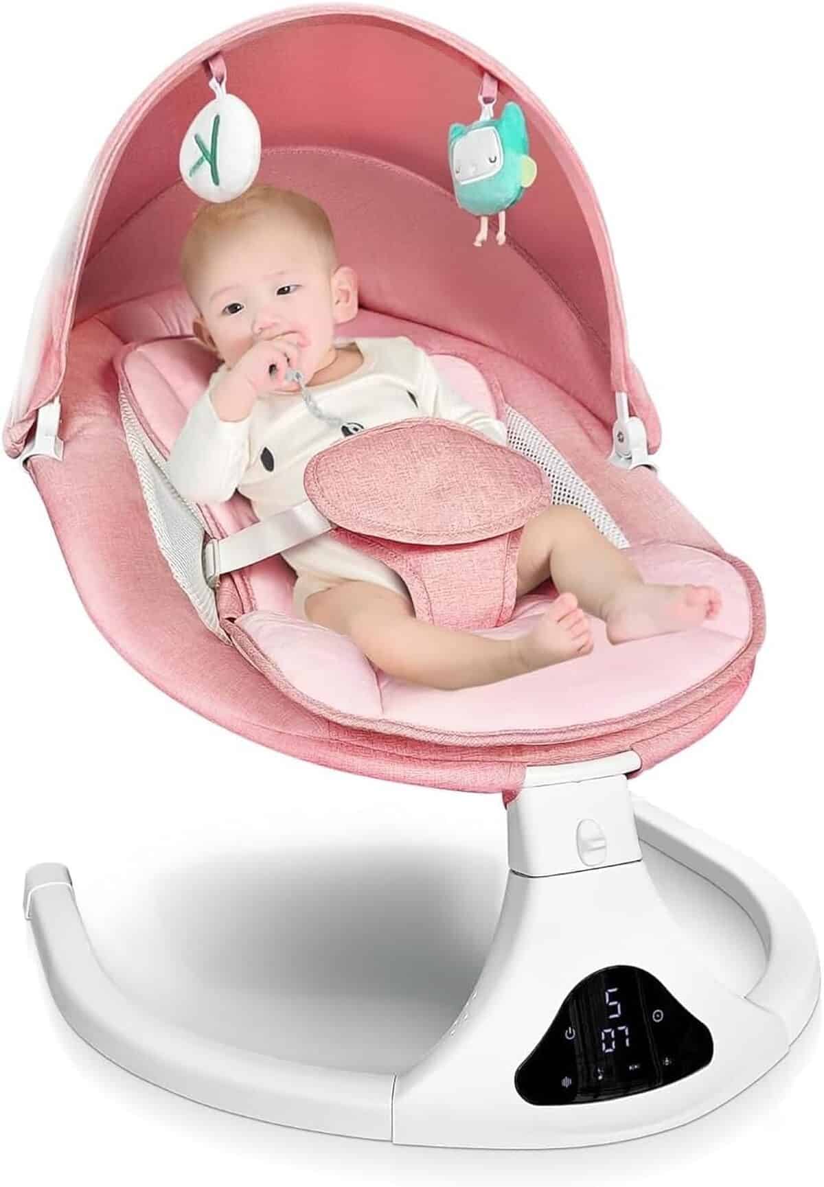 Test de la balançoire électrique pour bébé avec bluetooth et télécommande (rose)