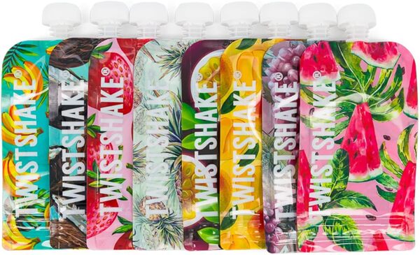 Twistshake Kit de Bain pour Bébé - Lot de 4 | Baignoire Pliable + Coussin + Gobelet de Rinçage + 8x Sachets Alimentaires de 220ml | Léger - Portable - Facile à Nettoyer|Design Ergonomique|Sans BPA/BPS