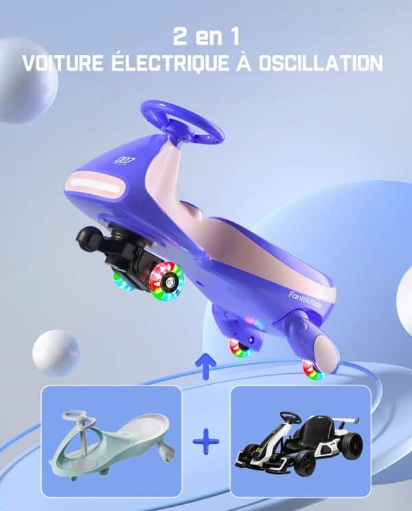 FanttikRide 12V N7 Pro Voiture Électrique Enfants, Batterie Rechargeable, Voiture Oscillante 2 en 1, 2 Vitesses, Antiretournement, Roues Clignotantes, Bluetooth, pour Enfants à partir de 3 Ans, 68 kg