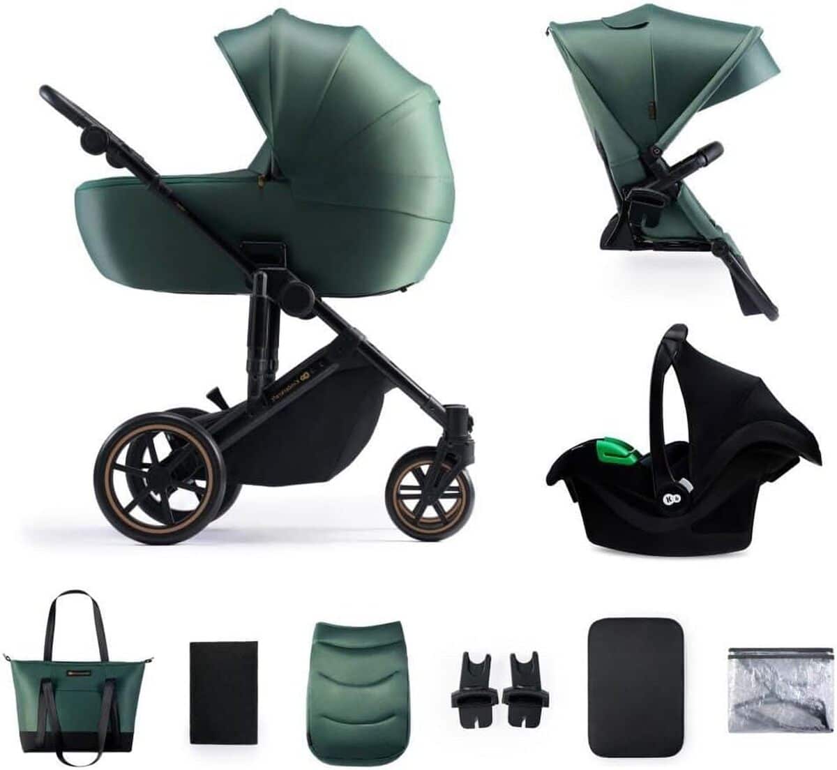 Test de la poussette Kinderkraft Prime : polyvalence et style en vert foncé