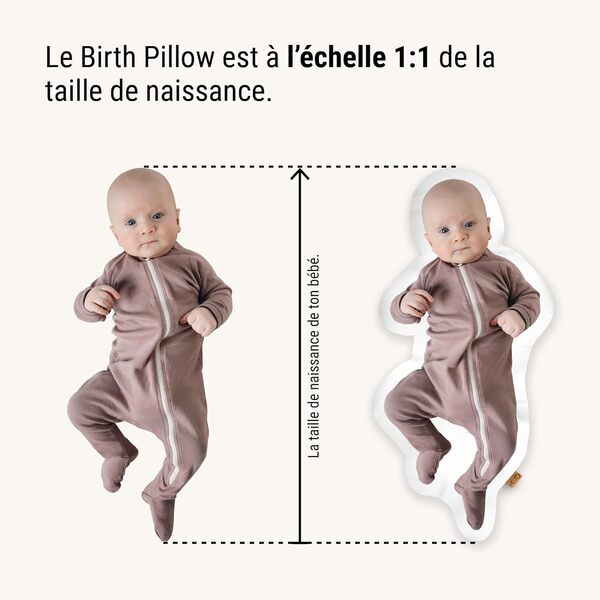 The Birth Pillow Coussin de naissance personnalisé avec photo, échelle 1:1 avec poids | Avec prénom pour nouveau-né | Souvenir en taille réelle pour garçon et fille | Cadeau de baptême