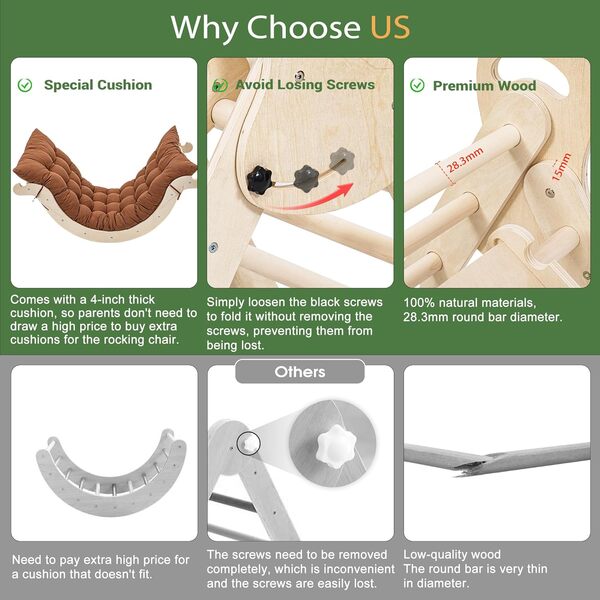 Jouet Arche Montessori Escalade Enfant Bebe - Jeux Montessori Cadeau Fille Garcon 1 2 3 4 Ans, Arc d'escalade en Bois Hêtre avec Toboggan, Échelle, Coussin, Aire de Jeux Interieur