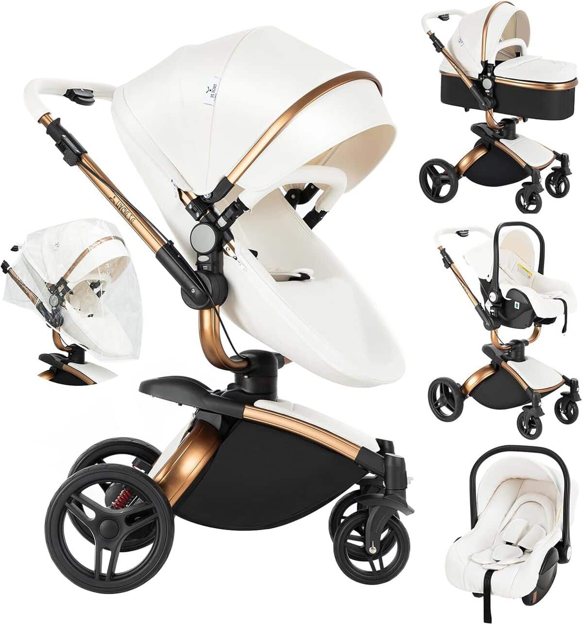 Test : poussette 3 en 1 Veitoalioy cuir PU modèle 906 white