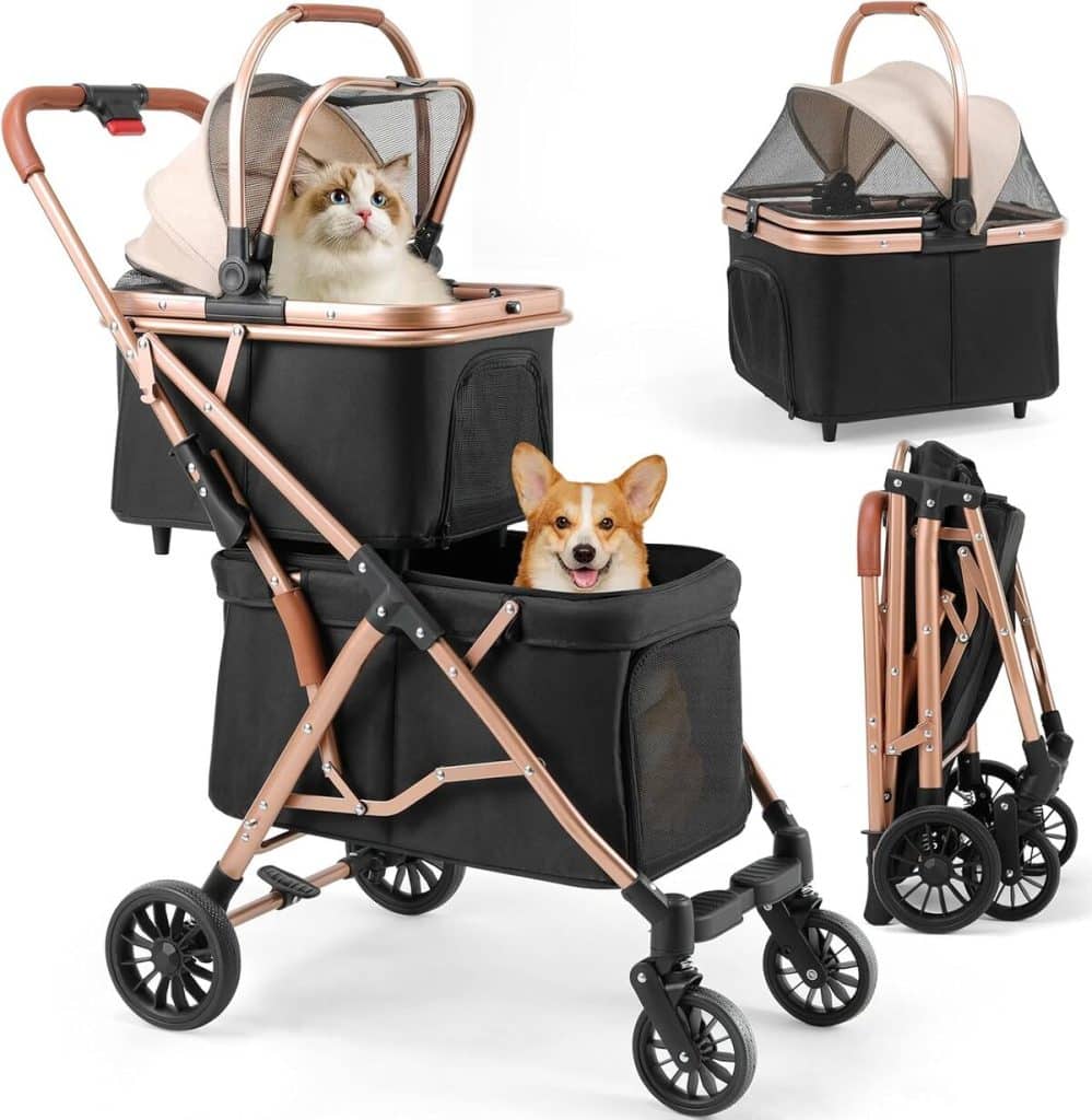 Test : poussette double pour chien Mamizo pliable champagne