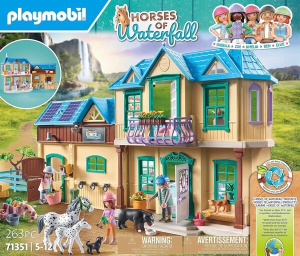 Playmobil 71351 Ranch de la Cascade - Horses of Waterfall - avec Deux Chevaux et Trois Personnages - fabriqué avec Plus de 80% de matériaux recyclés ou biosourcés en Moyenne. Dès 5 Ans