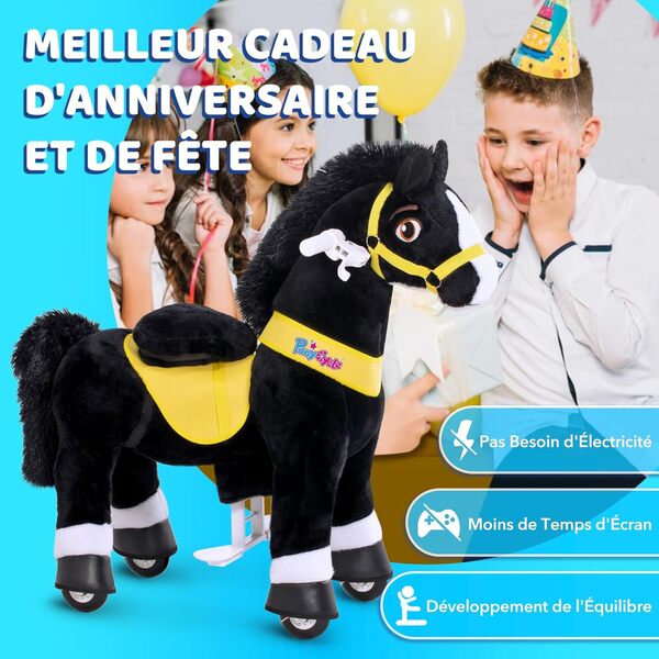PonyCycle Essentiel Modèle E Mécanique Cheval à Bascule Enfant Cheval à Monter avec Frein (Noir/Taille 4 pour 4-7 Ans) Cadeau pour Enfant Peluche Jouet Poney à Monter - E438