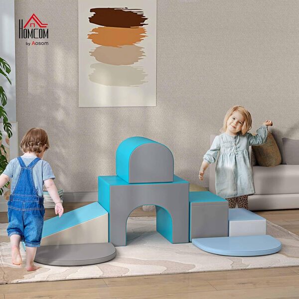 HOMCOM 7PCS Parcours motricité bébé, Jouet d'escalade, Mousse Blocs de Construction avec revêtement synthétique, Jouets éducatifs pour Enfants d'âge préscolaire, Multicolore