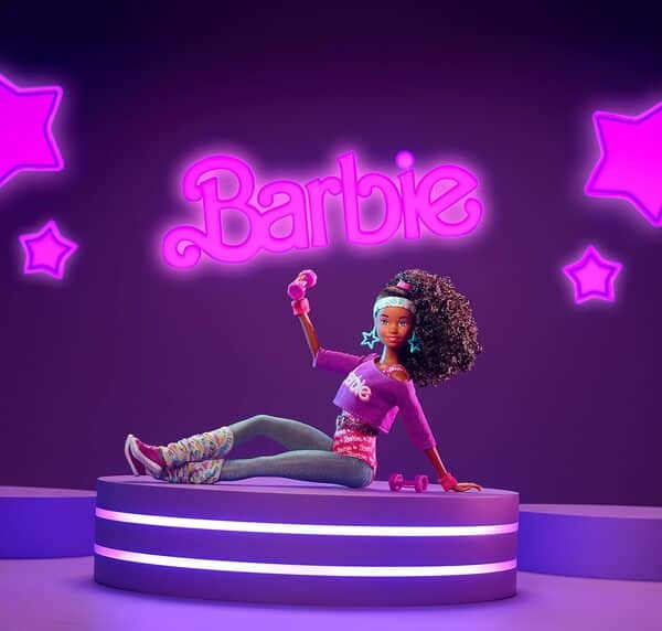 Barbie Rewind 80s Edition Workin’ Out Doll (11.5-in Brunette) Wearing Bodysuit, Legwarmers & Accessories, with Cassette Tape Doll Stand, Gift for Collectors