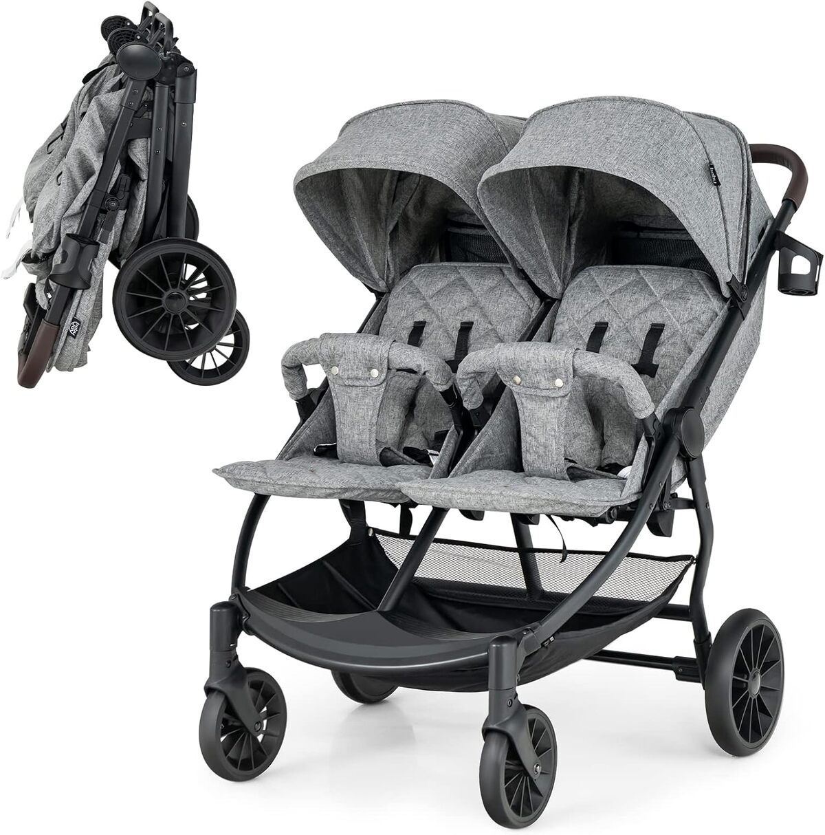 Test poussette double Costway : pratique et pliable d'une main
