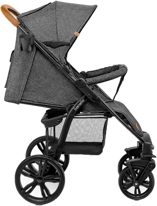 LIONELO Annet Plus poussette bebe à 22 kg, auvent avec fenêtre, roues EVA, chancelière moustiquaire porte-gobelet, réglage du dossier jusqu’à la position couchée (Gris, STANDARD)