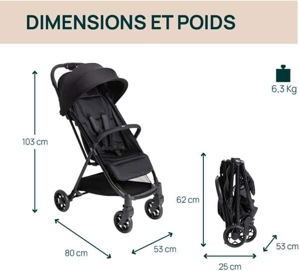 Chicco Poussette Urbino, 0 plus Mois - 22 Kg, Poussette Bebé Légere et Compacte, Confortable, Pliage d'une seule main, Capote Extensible avec Protection Contre la Pluie UV50 Plus, Repose-Jambes, Noir