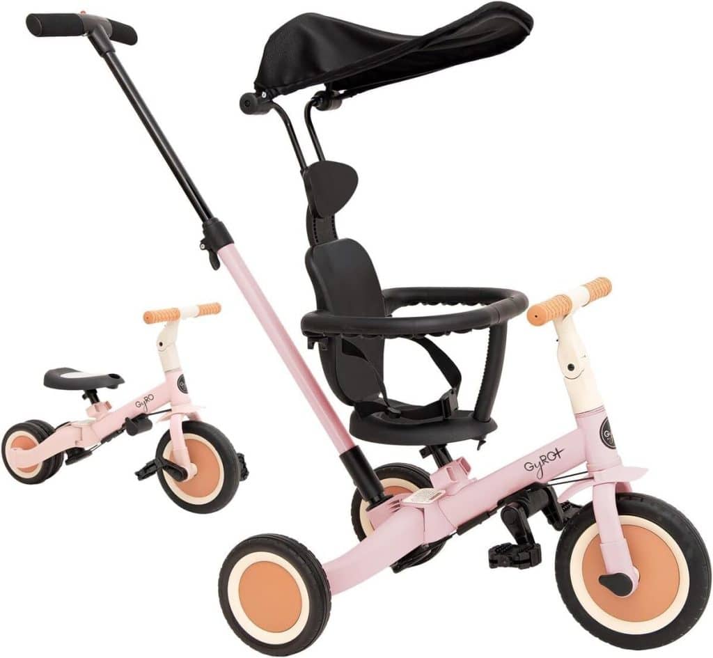 Test du tricycle évolutif 5-en-1 Olmitos Gyro+ rose pour enfants