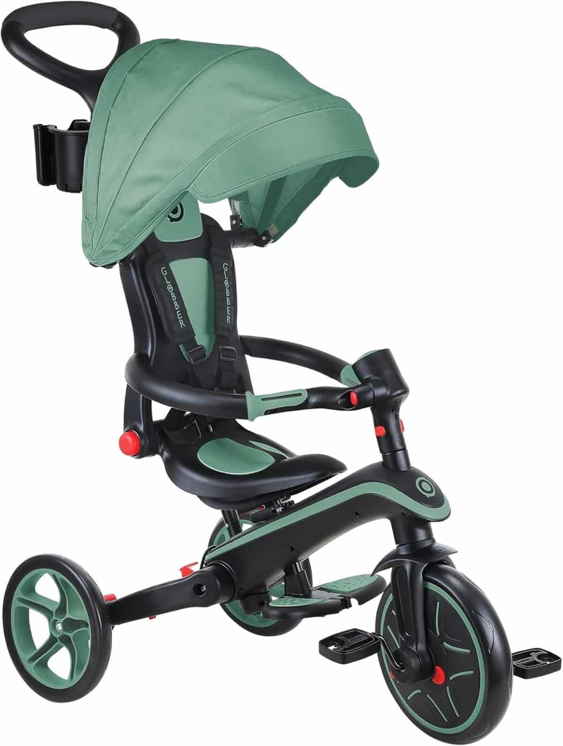 Globber – Tricycle évolutif Explorer 4 En 1 – De 10 Mois à 5 Ans, Sans Outils, 4 Modes : Confort, Guidé, Autonome, Draisienne