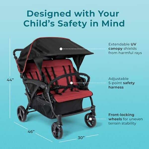 Découvrez notre test détaillé de la poussette Gaggle Odyssey 4 places, sa praticité en rouge et noir, idéale pour vos sorties en famille.
