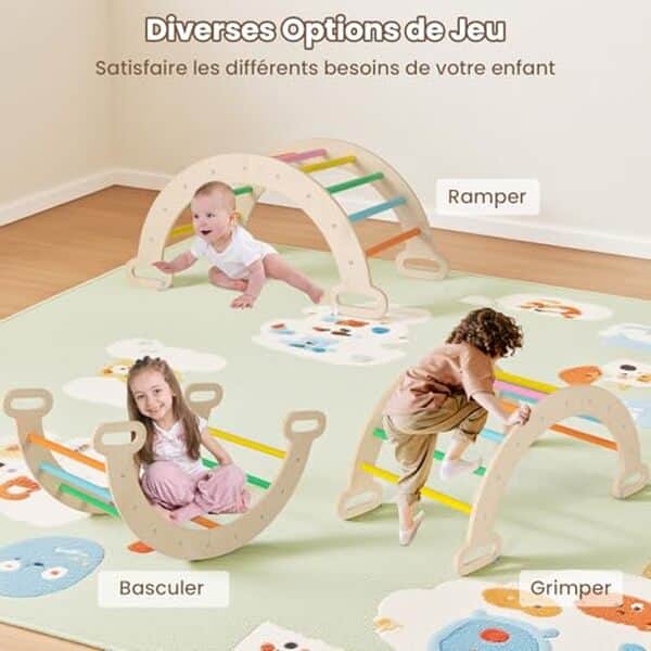 Découvrez notre avis complet sur le triangle d'escalade en bois DREAMADE : avantages, sécurité et conseils d'utilisation pour divertir et développer la motricité de votre bébé