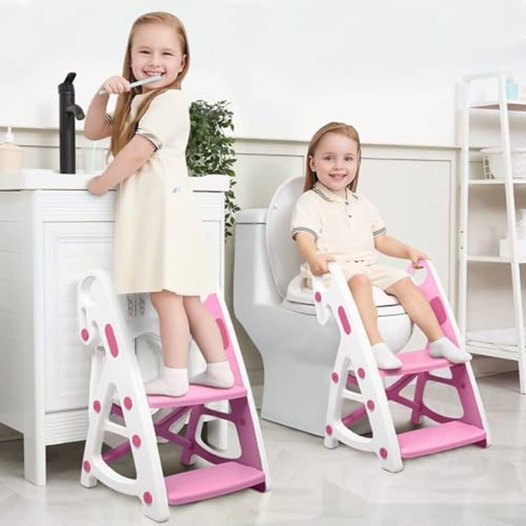 Test du siège de toilette d'apprentissage avec marchepied réglable modèle 2 en 1