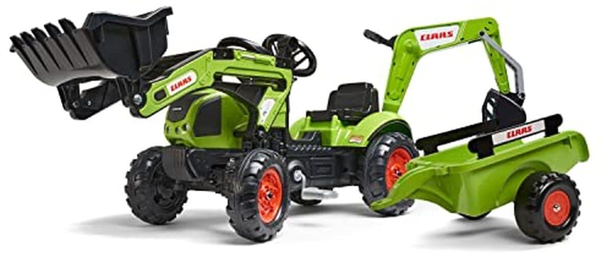 Test du tractopelle à pédales Claas avec remorque Falk 2040N